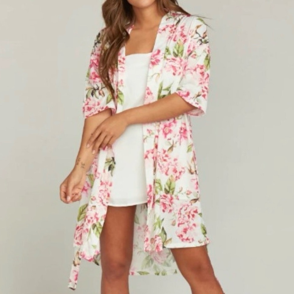 Show Me Your MuMu Pink White Floral Feminine Robe Kimono Loungewear One Size
